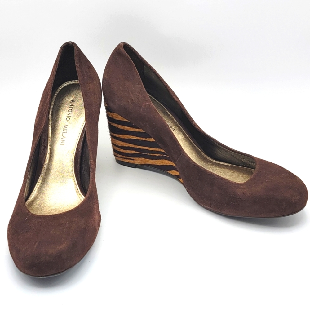 Antonio Melani Suede and Animal Print Wedge Heels Size 9.5. #1081
